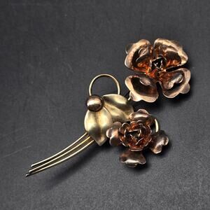 Harry Iskin 10K Gold Filled Flower Brooch Two Tone Vintage Costume